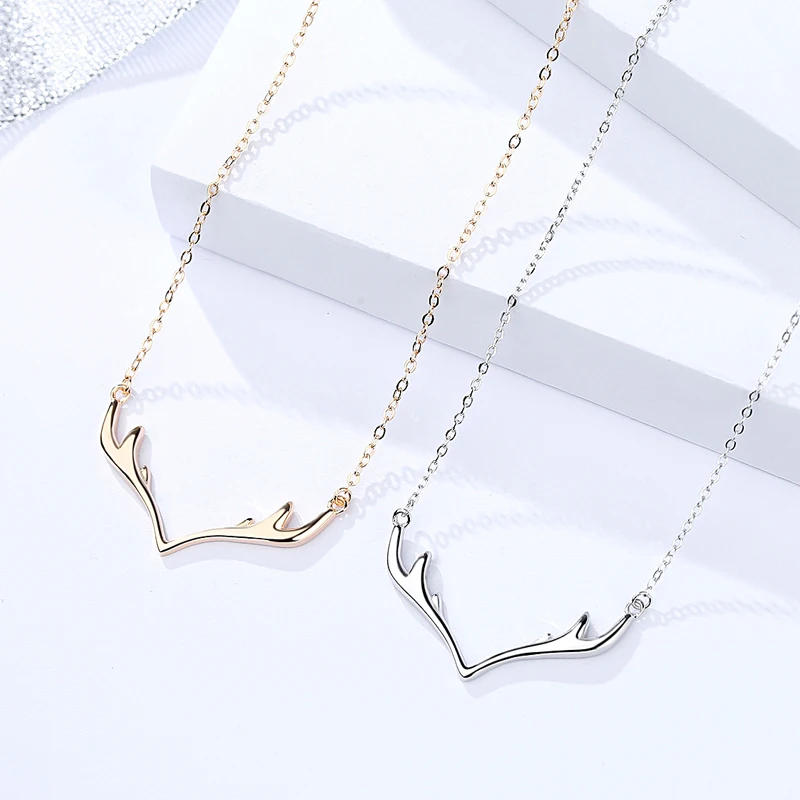 Fashionable Korean Minimalist Jewelry High Polishing 925 Sterling Silver Antler Pendant Necklace for Women Inspirational Gift