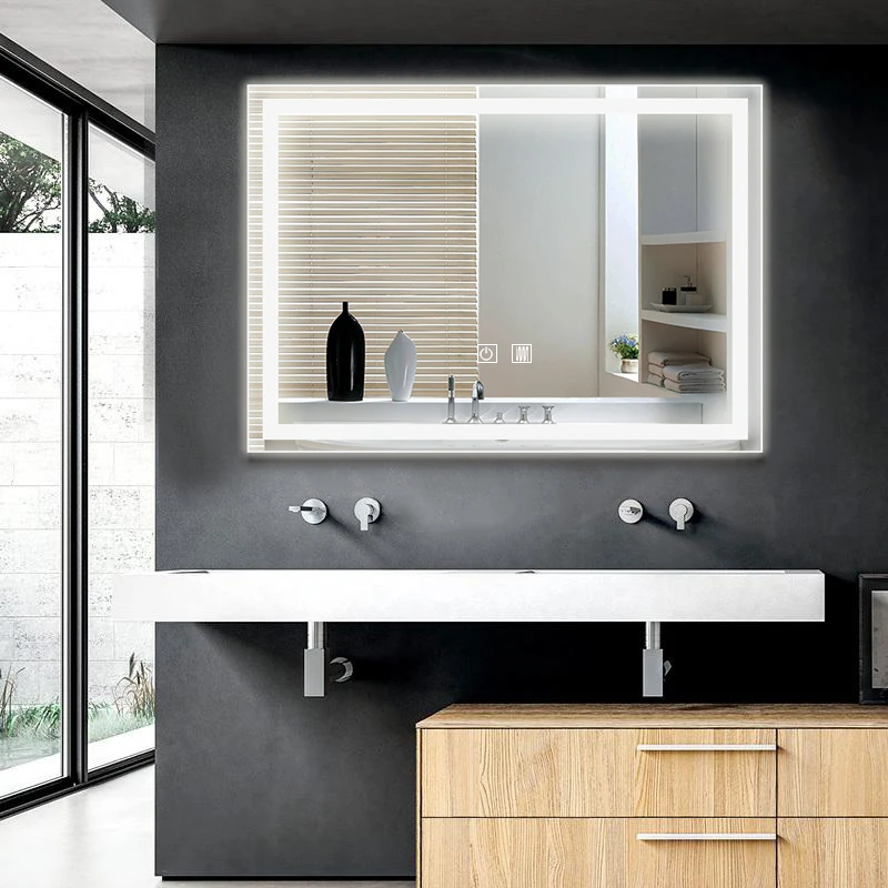 Vanity Touch Sensor Switch Backlit Frameless Digital Light Up Bathroom Mirror For Hotel