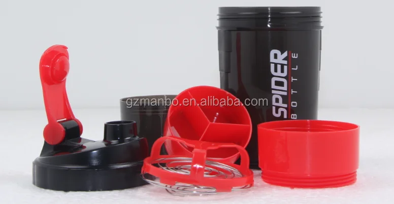 Latest Design BPA Free Plastic Three Layer 304 Steel Mixing Ball Smart Gym Powder Shaker Jar