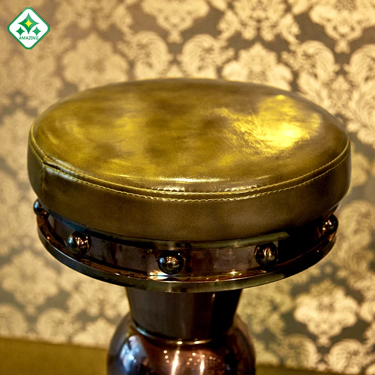 
Antique style Furniture PU Leather Steel Club Home Footrest Round Bar Stool Chair hot sales 
