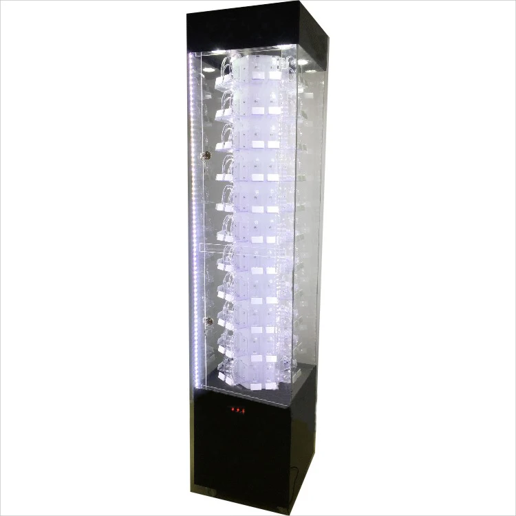 High Quality Large Lockable Clear Acrylic Rotating Watch Display Case With Led Light