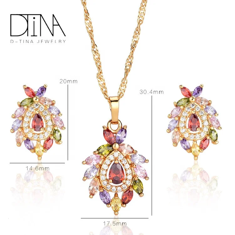
DTINA Luxury Droplet Necklace Earrings Jewelry Set Girls Party Jewelry 