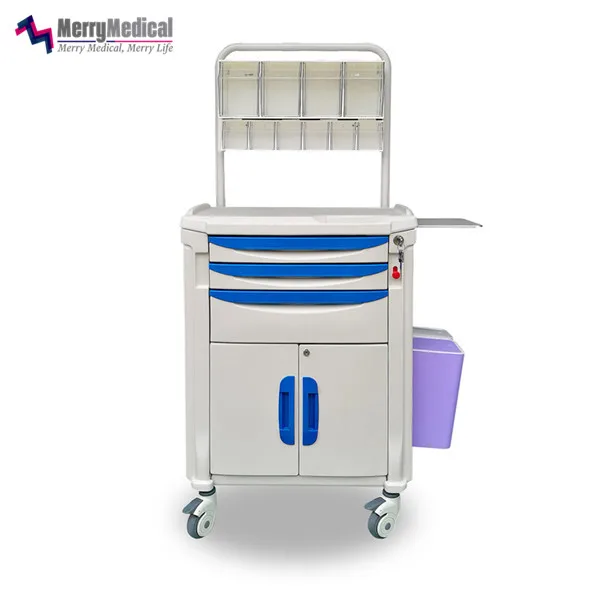 Medical Plastic ABS Anaesthesia Carts with Cabinet Healthcare Nursing Trolleys