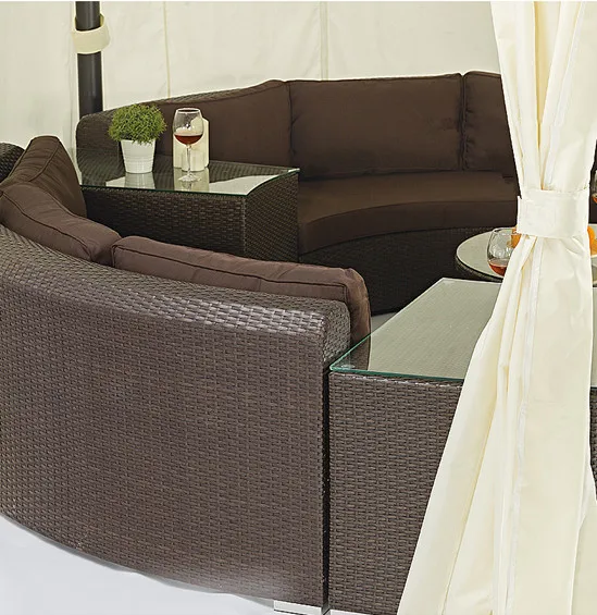 400cm Rattan Round Gazebo with Sofa Set inside High Quality Wicker New Gazebo