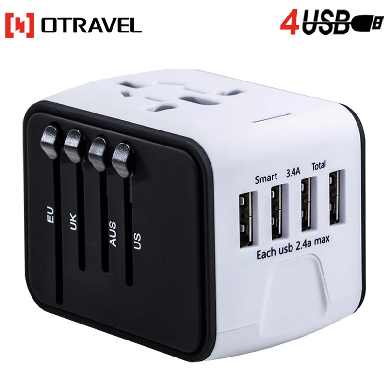 Travel adapter Outlet adapter travel accessory with 4 USB ports Universal Charger (UK, US, AU, Europe & Asia)