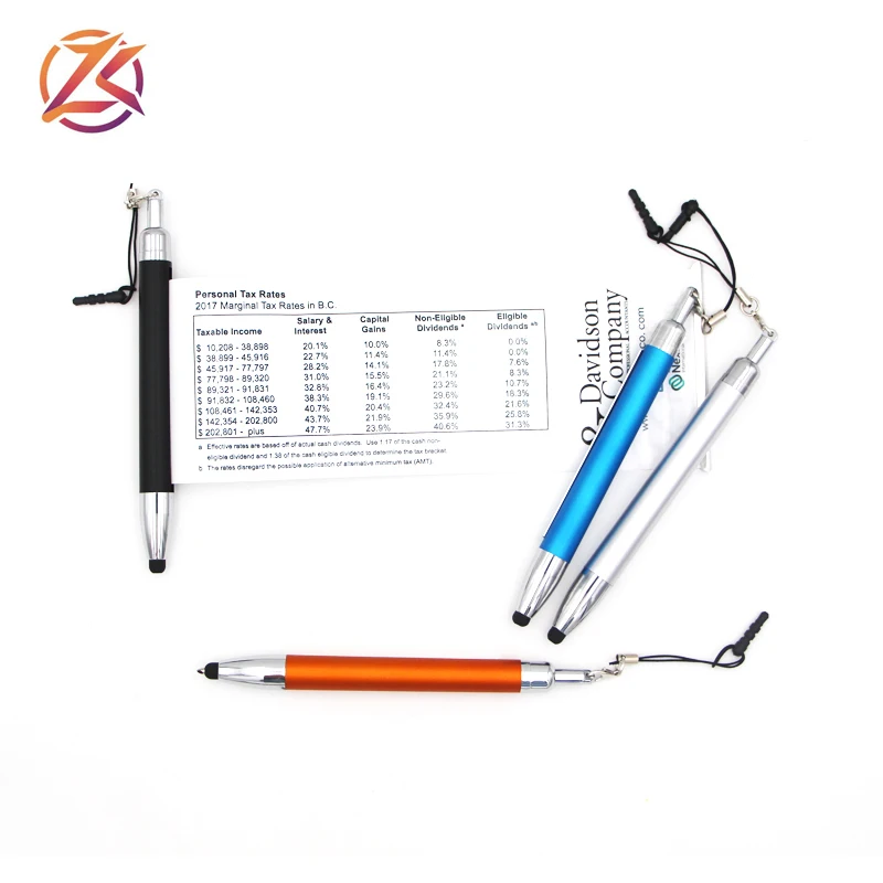 promotional mini custom roll out banner stylus ball pen calendar pen with iphone plug