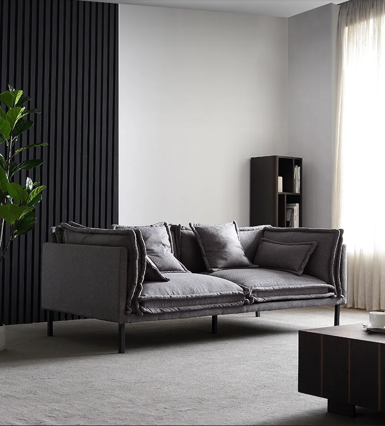 Italian Simple Design Home Living Room Furniture 3 4 Seater Gray Leather Fabric Sectional Sofa set