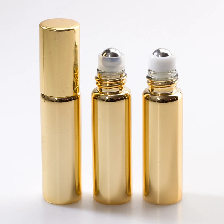 IBELONG hot sale 5ml 10ml golden silver glass roll on bottle with golden aluminum cap