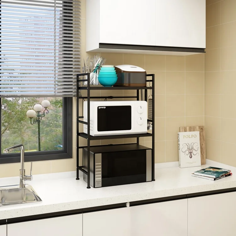 Multifunction metal kitchen shelves 3 tier kitchen adjustable storage rack for  utensil stand