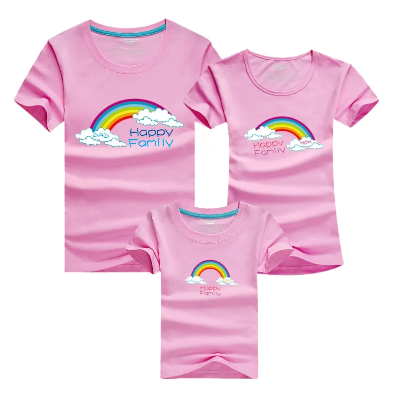 PSEEWE Summer Family Look met Rainbow T Shirts Family Matching Clothes Father matching mother daughter clothes