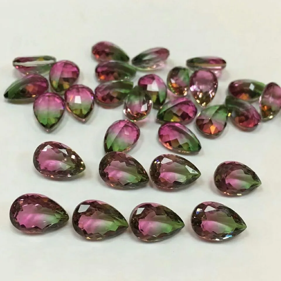 Pear Faceted Cut Mutil Color Watermelon Tourmaline Gemstone Product