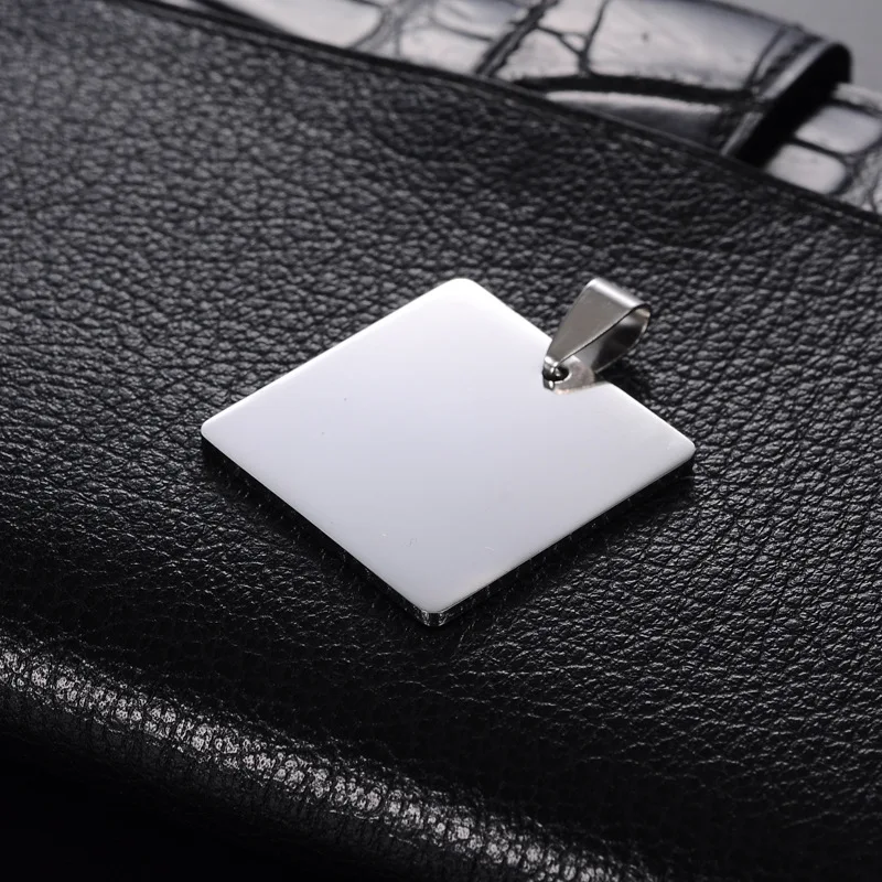Wholesale Customized Logo Laser Engraved Stainless Steel Silver Square Blank Dogtag Pendant