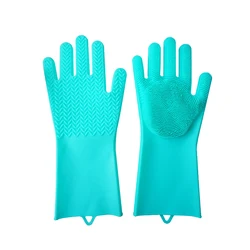 Amazon Hot Selling Heat Resistant Kitchen Silicone Rubber Scrubber Dishwashing Magic Dish Washing Gloves For Dish Washing