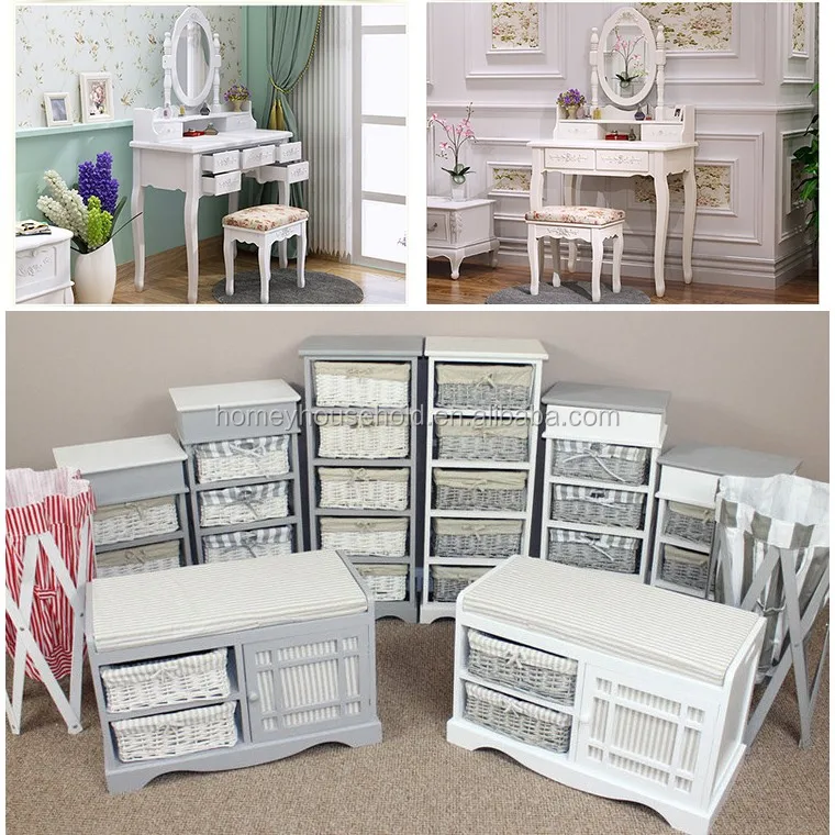 
French Country Chic Style Washed White Swivel Vanity Dresser Table Mirror 