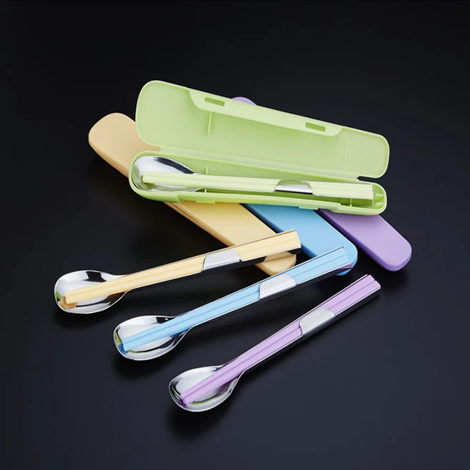Best Selling Plastic Dinner Sets Stainless Steel Spoon and Plastic Chopsticks