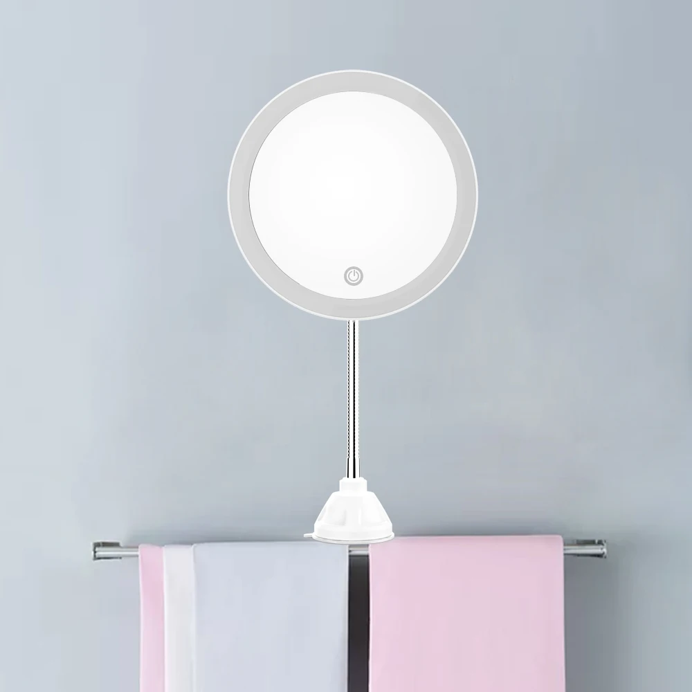 Round Bathroom Mirror Professional Compact LED Light Vanity Mirror Desktop Travel Vanity Mirror for Bathroom with 5x Magnifier