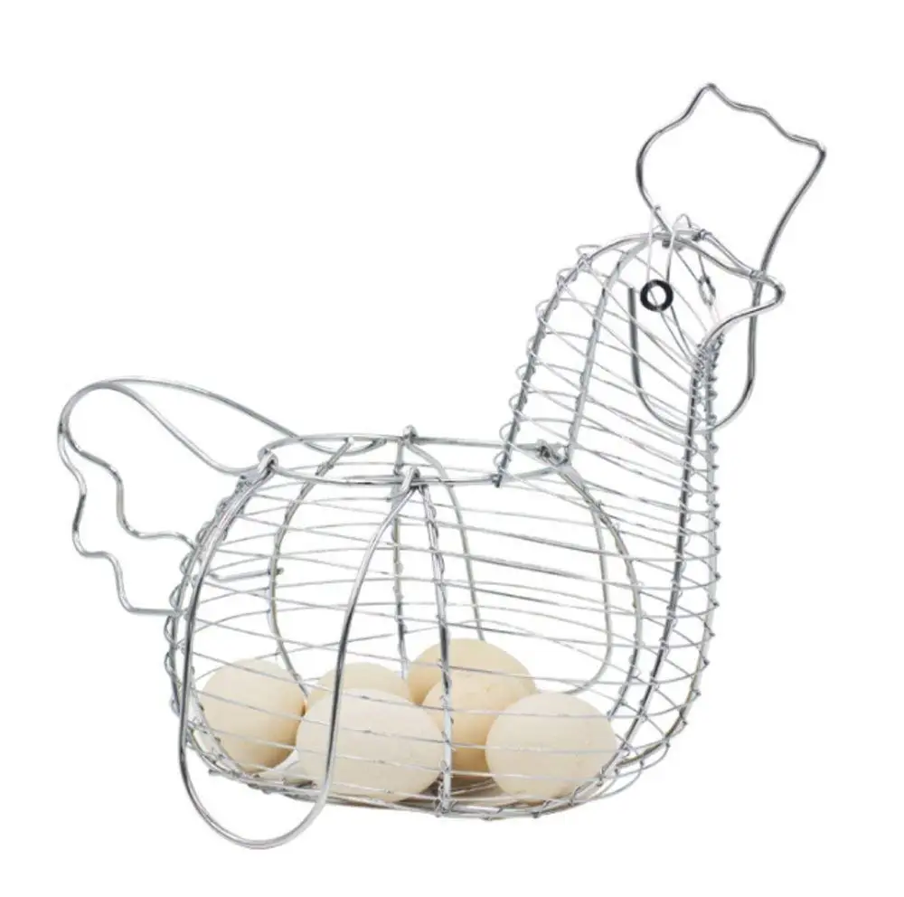 Ware Manufacturing Black Metal Mesh Wire Chicken Shaped Egg Collecting Basket Holder Silver Tone Egg Storage Basket