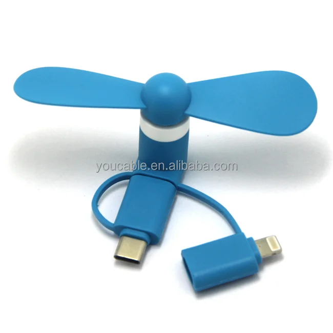 Custom Free Logo Portable 3 in 1 Type C Small USB Cooling Mini Cell Phone Fan