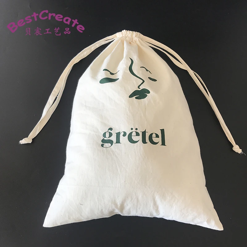 
Custom Logo Printed Large 30x45cm Drawstring Natural Cotton Apparel dust bags 