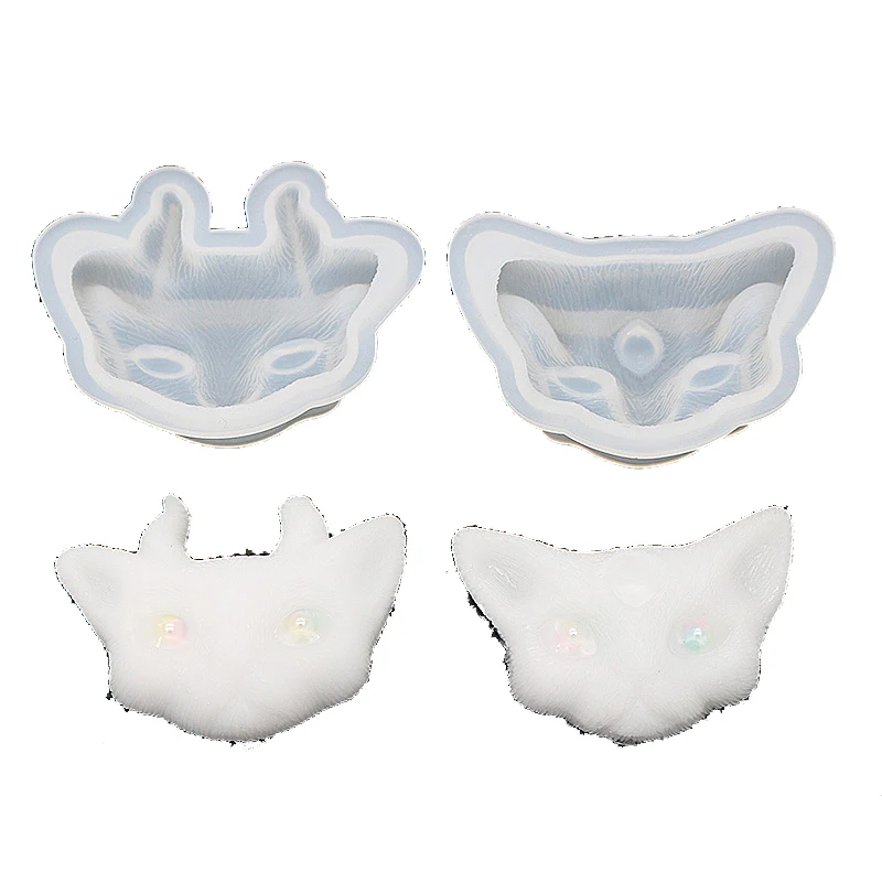 Yiwu bobao 3D cartoon 3-eye devil cat clay epoxy resin gum wax statue jewelry book mark cover art nail sticker phone case molds