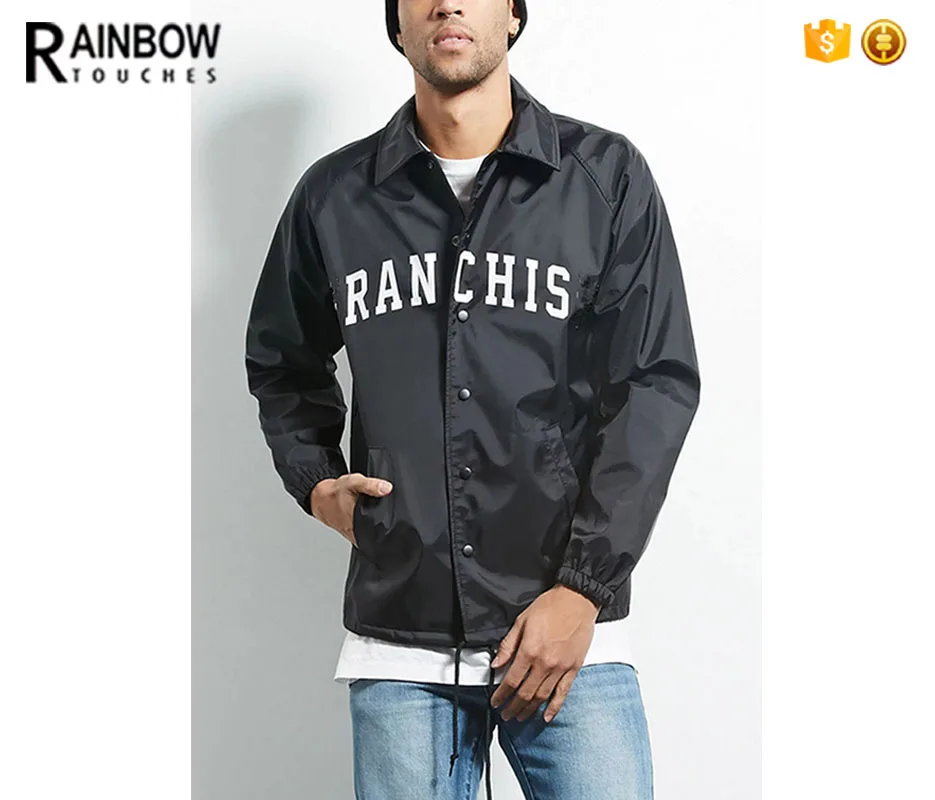 New Mens Printed Words Front Nylon Windbreaker Coaches Jacket