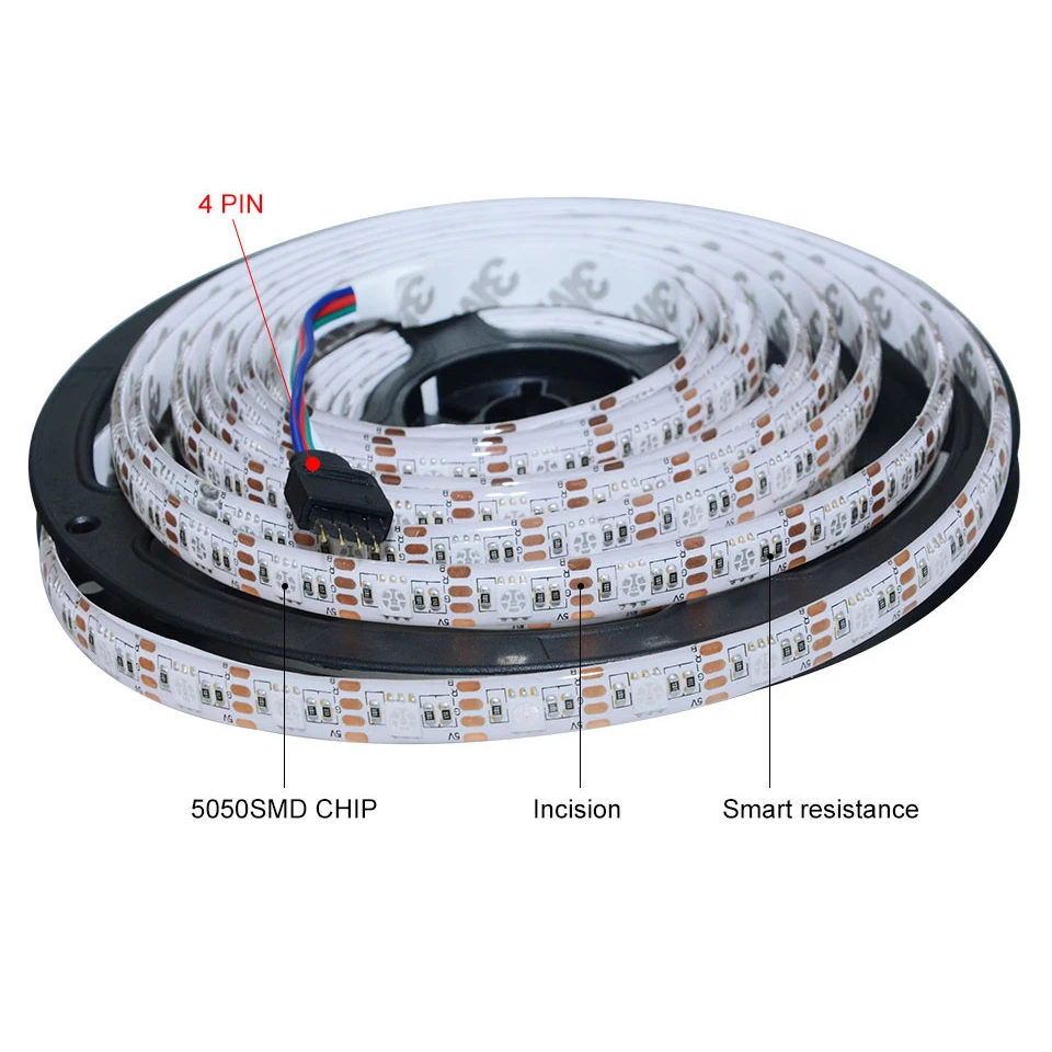 5V SMD5050 RGB 60led/m  white 10mm PCB TV backlight strip with self adhesive backing tape led 5V usb powered led strip light