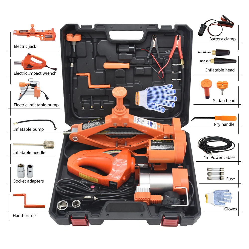 Wholesale china trade 3 ton floor motorised car 12 volt  3T 42CM  scissor jack & Electric wrench suit