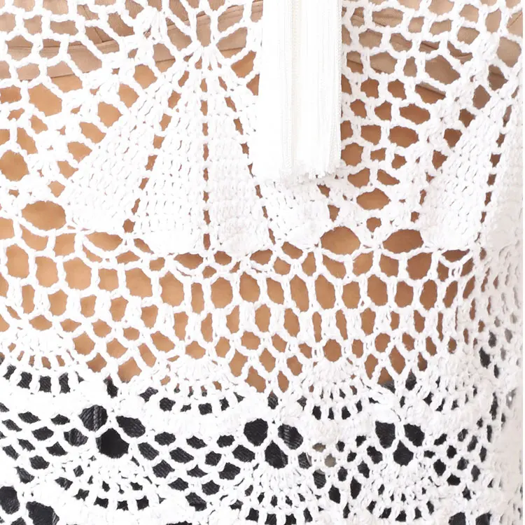 Stylish crocheted front polin back design long sleeve woman white lace net crochet blouse