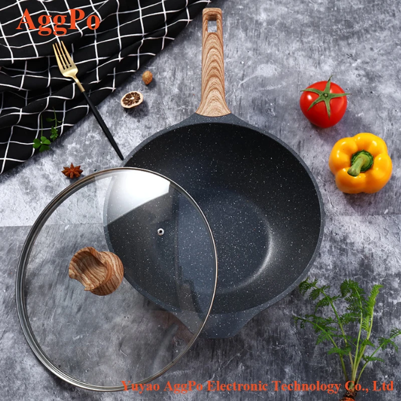 Factory direct maifan stone coating flat bottom non-stick pan, no-smoke wok frying pan