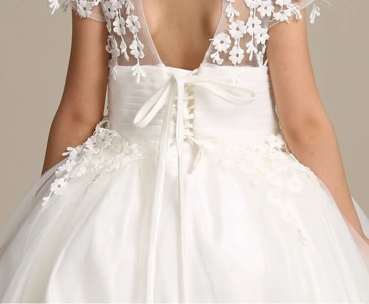 Princess party white dresses kids formal kid girl full dresses breathable Lace puffy embroidered dress for girls 12 years old