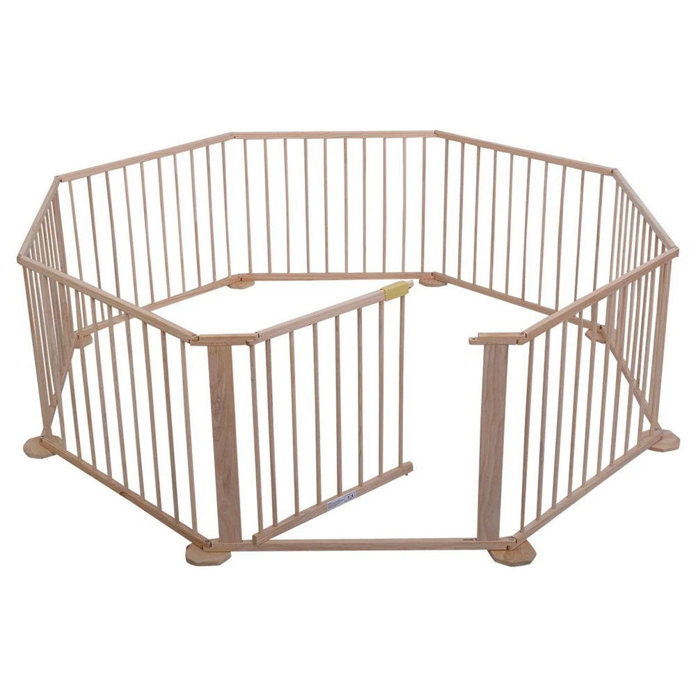 Baby Playpen Wood Frame 8 Panels Playard Safety Play Fence