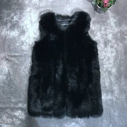 Популярный вязаный женский жилет из меха лисы норки кролика с круглым вырезом