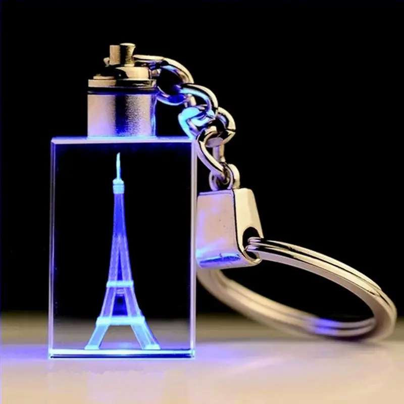 3D Laser photo Engraving Glass Keyring  Crystal Keychain