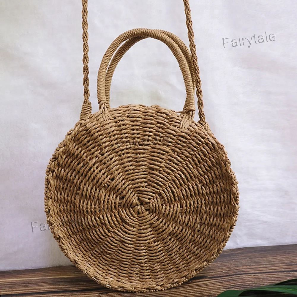 Straw Round Handbag Moroccan Natural Woven Beach Straw Bag