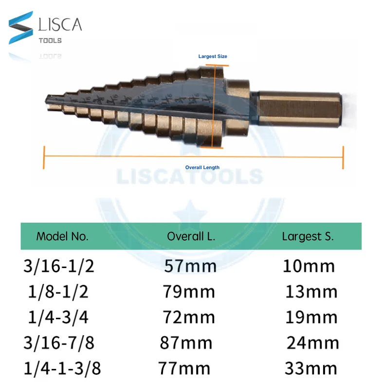 5Pcs set inch size Step Drill Bit Directly Groove Handle Pagoda Drill for PVC Thin Steel Wood