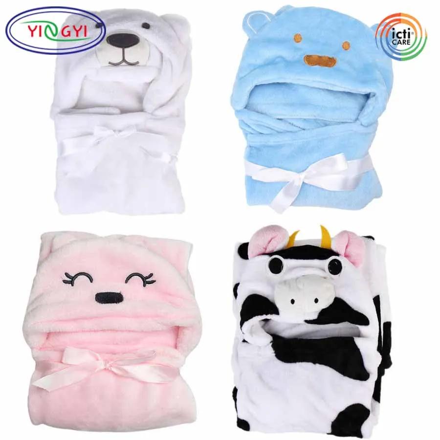C609 Baby Blanket Animal Bath Infant Towel Hooded Bathrobe Kids Soft Cartoon Newborn Flannel Blanket