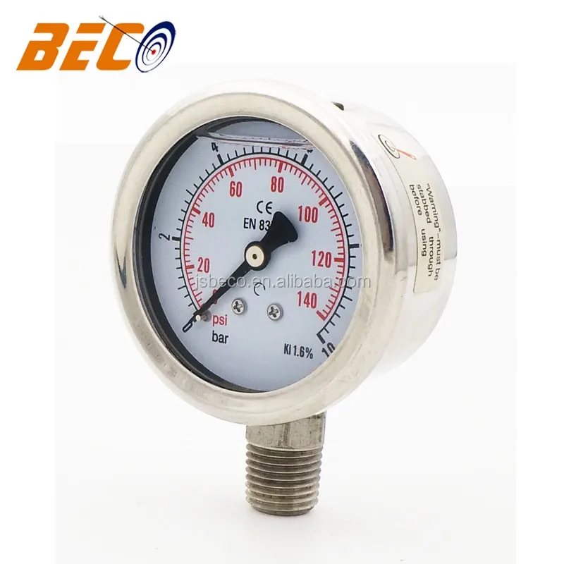 Beco best price manufactier 50mm full stainless steel oil  screw type pressure gauge manmeters