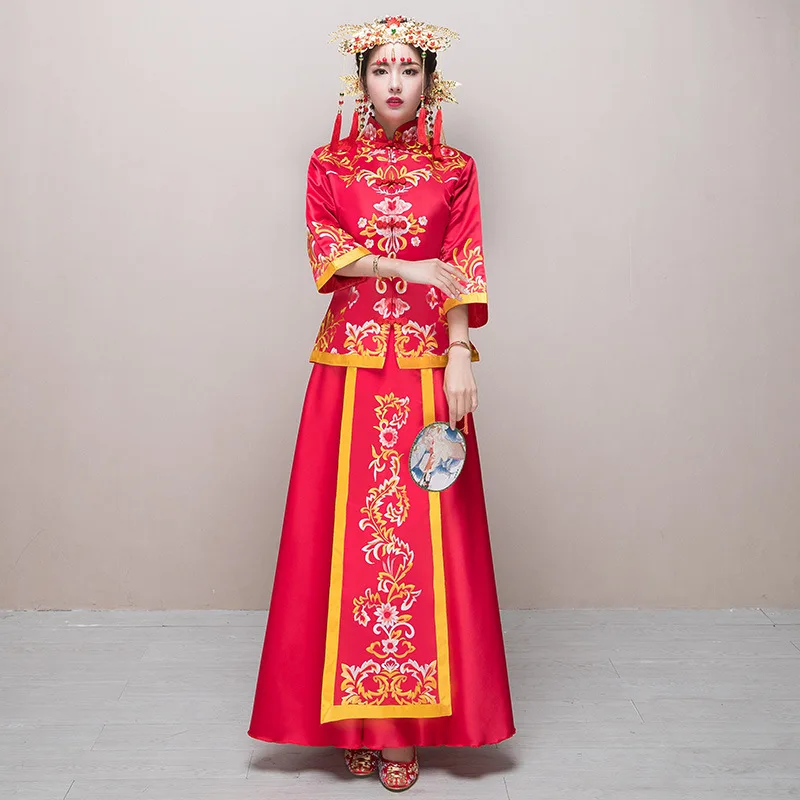 
Chinese Style Traditional Embroidery Skirt+Tops Bridal Wedding Dress Bridal Gown 