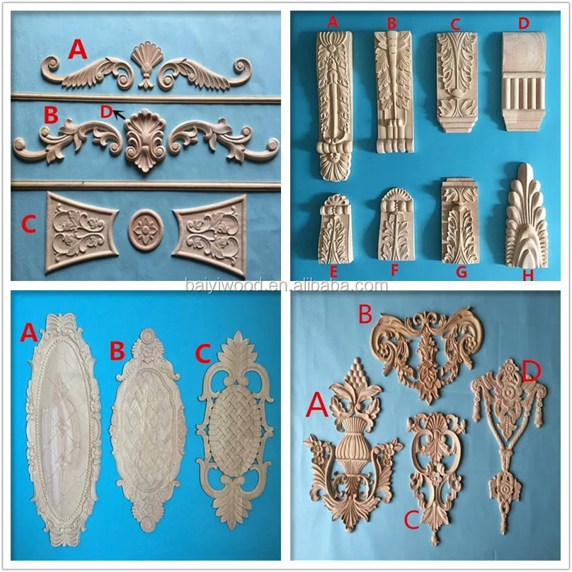 Wood Carving Ornaments Wood Decorative Furniture Onlays and Appliques