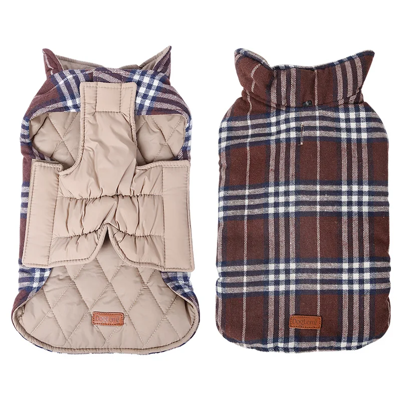 English Plaid Design Classic Dog Jacket Vest Cold Weather Winter Holiday Sweater for Dogs