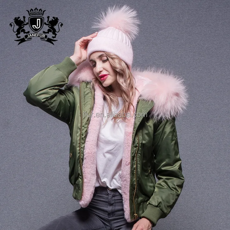 Hot sale new design celebrity raccoon fur parka thick warm winter  fur hooded bomber jacket womens