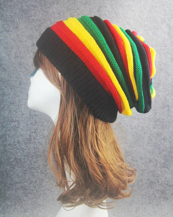 
High Quality Customizable Iridescent Women and Men Unisex Beanie Warm Winter Striped Knitted Hat 