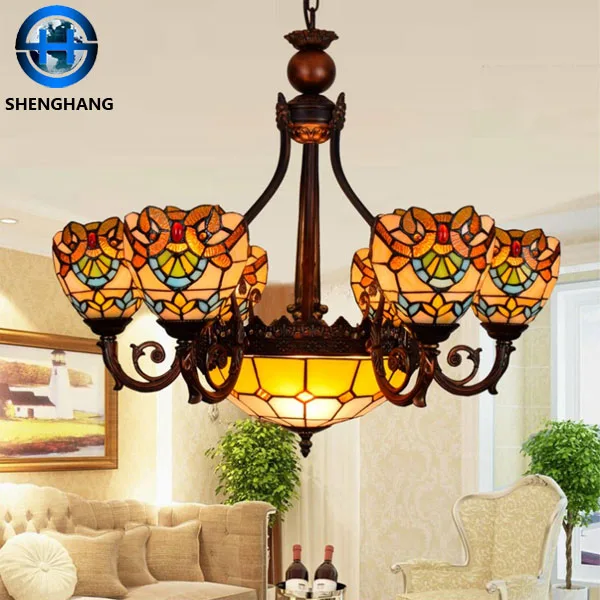 2020 new design Chandelier lights cheap price tiffany style glass hanging lamp vintage grapes pattern flower pattern lamp