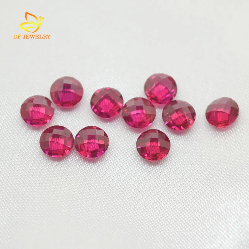 Round Double Checkerboard Synthetic Ruby Stone