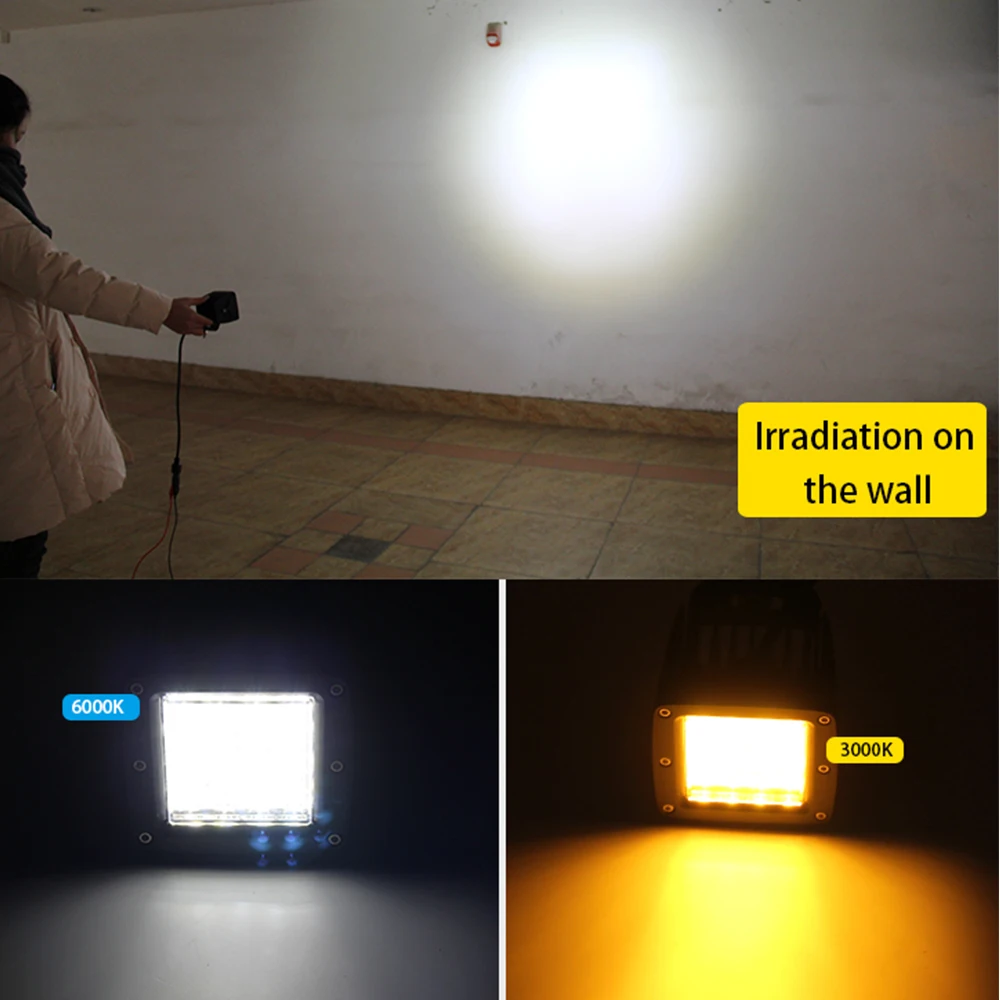 
4x4 Offroad 4 Inch Square Amber waterproof Spot led vehicle Two-color burst flash work light for trucks 