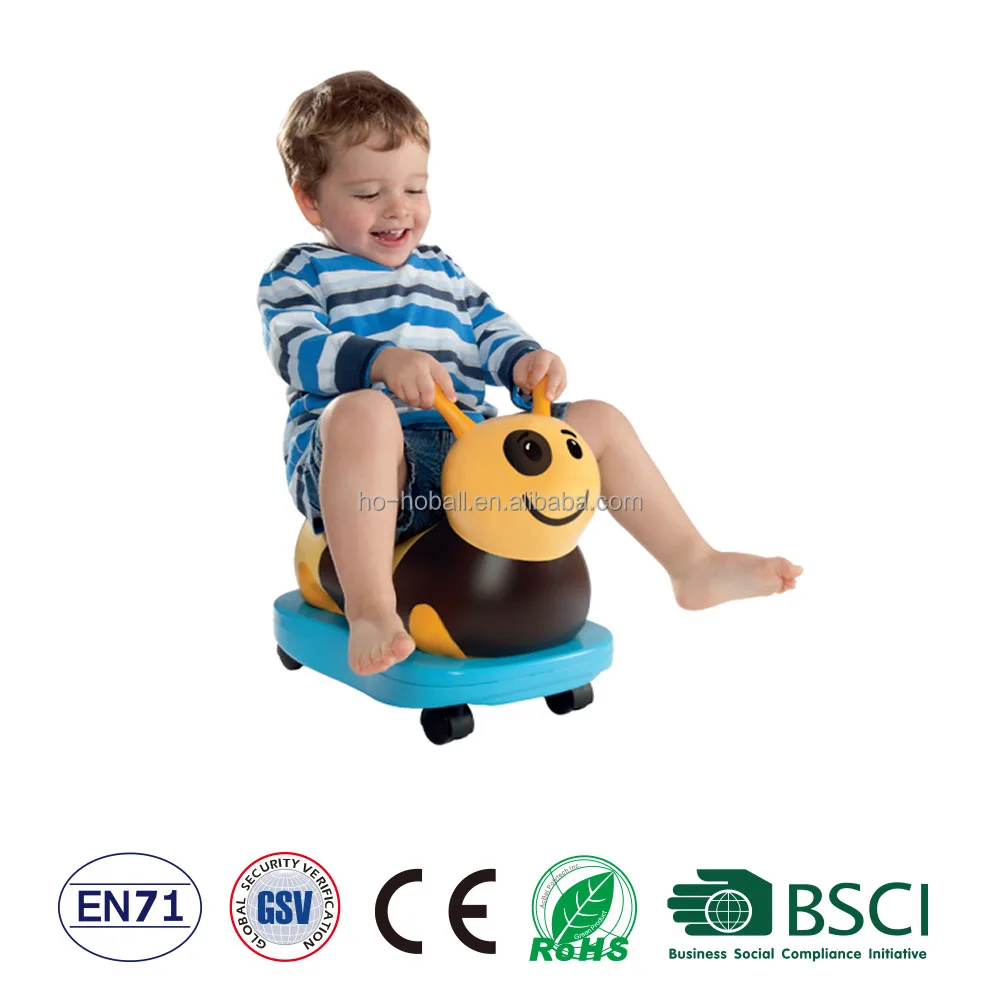 PVC inflatable bee hopper with wheels and roking base