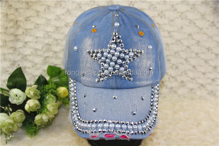 0918030 Women denim Sequins baseball cap Rhinestone bones hats and caps lady spring hat