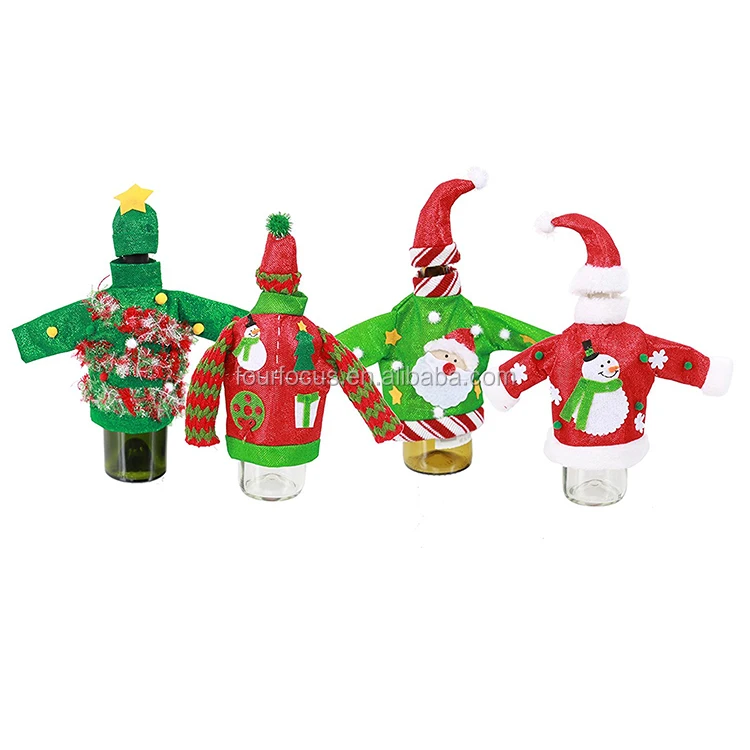 Christmas Decoration Festival Promotional Bottle Covers Knit Ugly Sweater Wine Beer Bottle Covers