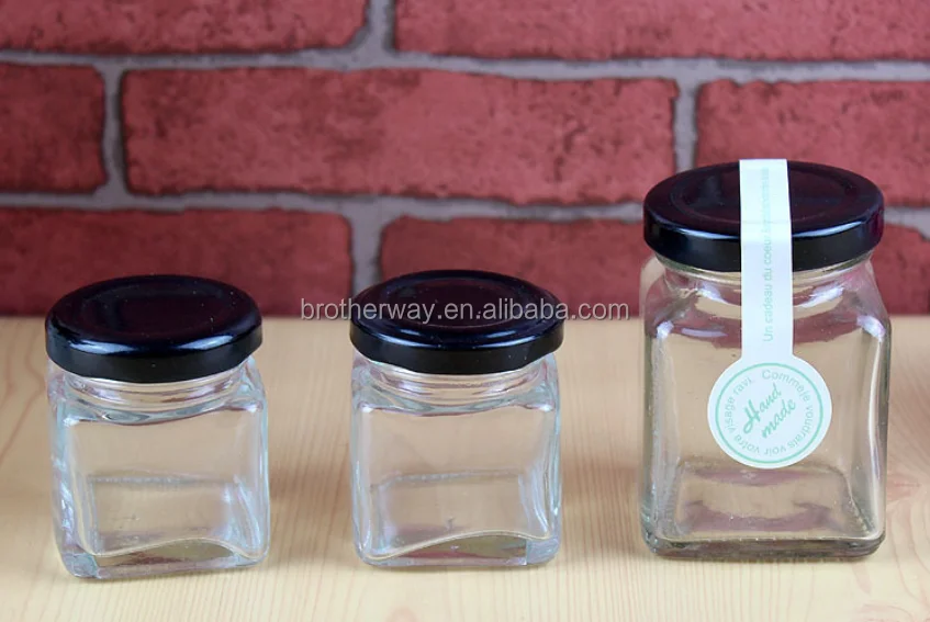 stocked variety of styles and sizes victorian square glass jar for honey, jam