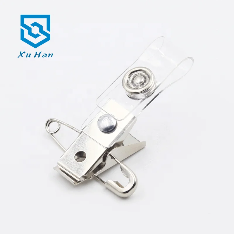 Factory direct sale, hot sell high quality metal badge clip with plastic strap for ID badge.